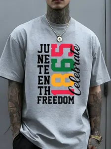 Men's Juneteenth Freedom Celebration Funny Round Neck T-Shirt, Menswear with Stretch Polyester Fabric, Elegant Regular/Loose Fit, Skin-Friendly Colorfast, Ideal for Winter Dates & Gifting
