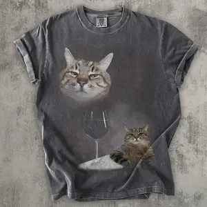 Funny Wine Cat Dank Meme Tee Shirt Gift for Woman and Man, Unhinged Clothes, Silly Cats T-shirt, Comfort Colors, Inappropriate Tees, Gifts Womenswear Cotton Tshirt