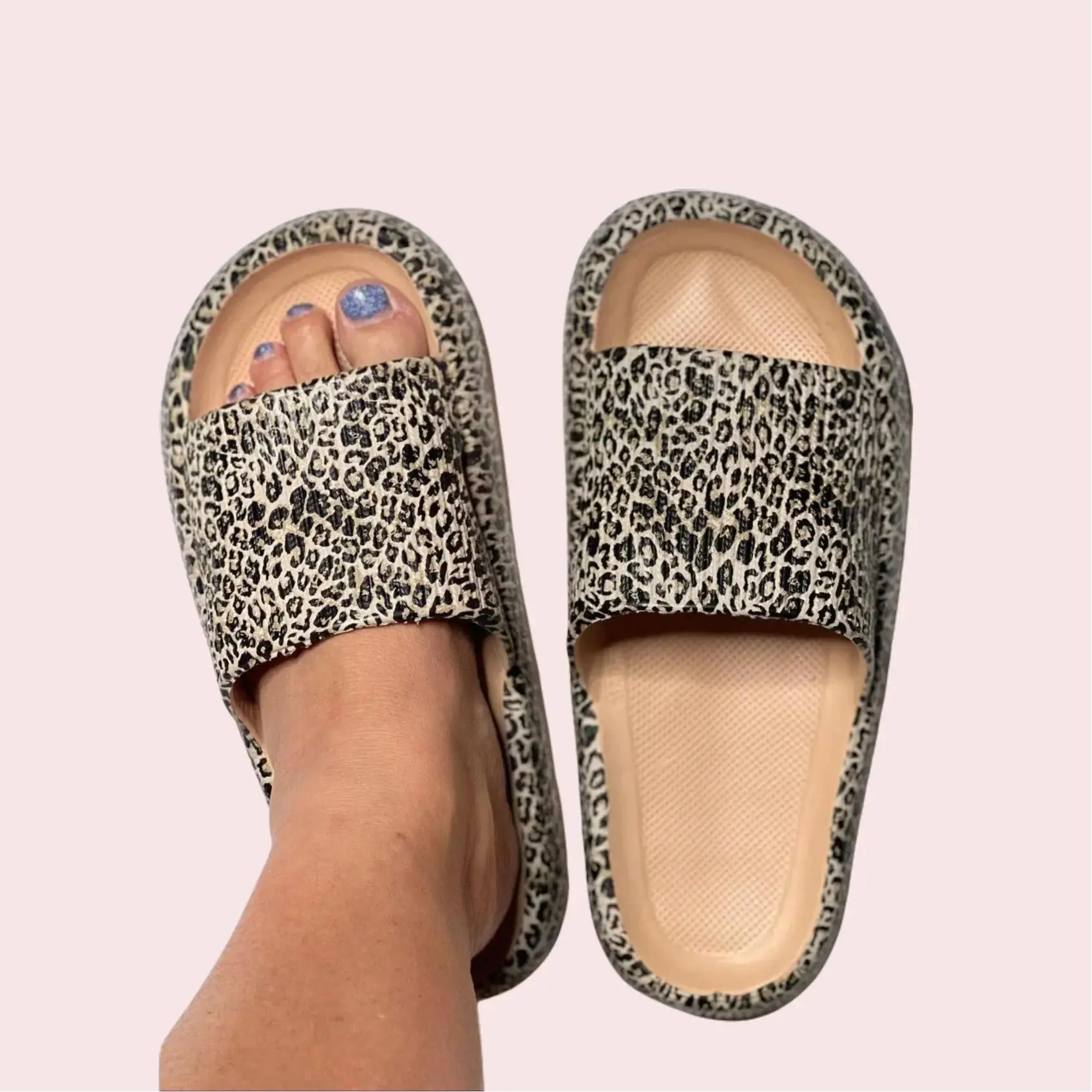 Walking On A Cloud Leopard Pillow Slide Slipper Footwear, Comfortable, Waterproof, Cushioned, Unisex, Animal Print