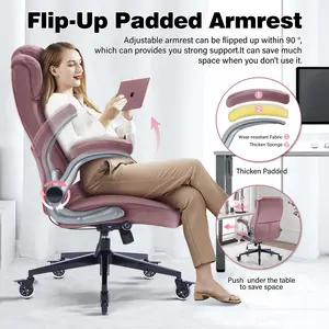 400lbs Capacity Ergonomic Fabric High-Back Office Chair - Adjustable Lumbar Support & Flip-Up Arms, Locking Casters with Heavy Duty Base & Extra-Thick Seat for Big & Tall Adults - Home/Office Desk Chair