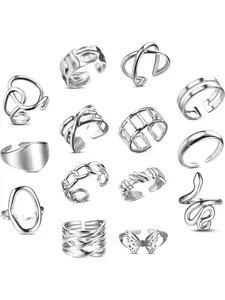 16-Piece Ring Set for Women – Stainless Steel Anklet Rings, Stackable Open Thumb Rings for Women, Trendy Stackable Ring Set, Minimalist Finger Rings, Women’s Ring Set in Silver