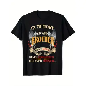 In Memory Of My Brother Angel Wings Memorial Graphic Tee Unisex Top Vintage Style Short Sleeve Crewneck Soft Casual Streetwear Gift For Family