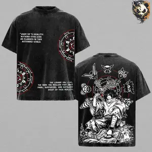 Uchiha Madara Washed Tee – Naruto Anime T-Shirt, Legendary Uchiha Clan Leader Ghost of the Shinobi War Genius Seeking Infinite Tsukuyomi Dark Legacy Vintage Streetwear