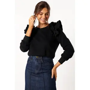Cora Ruffle Sleeve Sweatshirt - Black