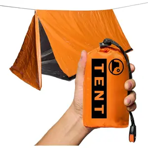 Tent with Doors, 2 Person Mylar  Camping Hiking Shelter for  Kits,  Weather Thermal Protection, Includes 22 ft of Paracord and Whistle
