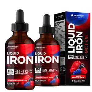 TRIPODSY Liquid Iron Supplement for Women and Men - Iron Drops with B6, B9, B12, Vitamin C, Vitamin for Anemia, Energy Support, Blood Builder, Folate for Red Blood Cell and MCT Oil (2 Fl Oz, Mixed Berry) (2 Pack)