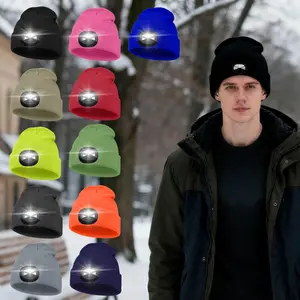 Unisex LED Knit Hat with Eagle Eye Design, USB Rechargeable Night Fishing Cap, Outdoor Lighting Warmth Hat, USB Charging Hat, Cycling Hiking Skiing Glowing Hat