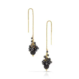 14k Black Diamond Orb Threader Earrings