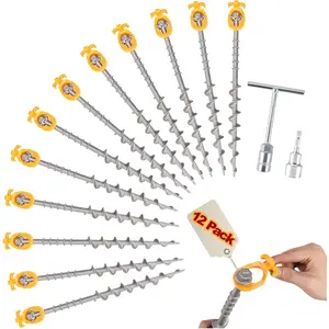 Screw in Tent Stakes for Women Men - Ground Anchors for Sand, Canopy, Trampolines, Camping Aluminium Heavy Duty Rust Prevention Pegs Drillable Lightweight Safe