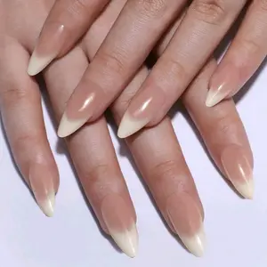 24pcs Almond Press-On Nails, Simple Gradient, Japanese Korean Style, Includes Jelly Glue & File, Perfect for Women Parties