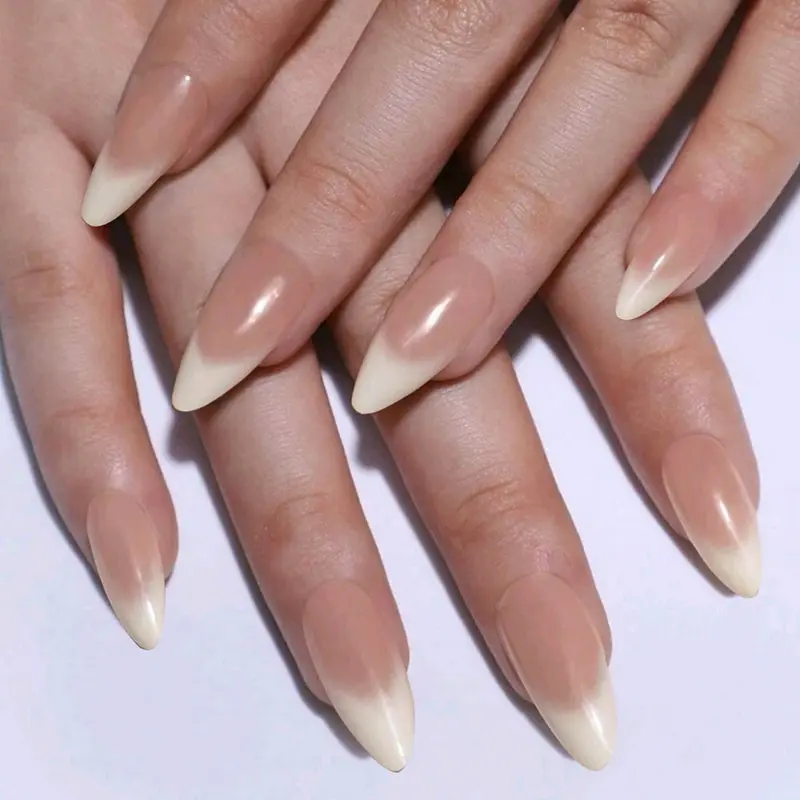 24pcs Almond Press-On Nails, Simple Gradient, Japanese Korean Style, Includes Jelly Glue & File, Perfect for Women Parties