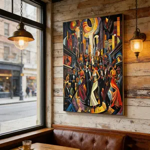 African American Renaissance Harlem Jazz Age Dance Party Wrapped Canvas Wall Art, 1920s-30s Historical Black Music Scene, Modern Jazz Inspired Decor for Living Room & Bedroom, Gallery Quality Wrapped Canvas Ready to Hang
