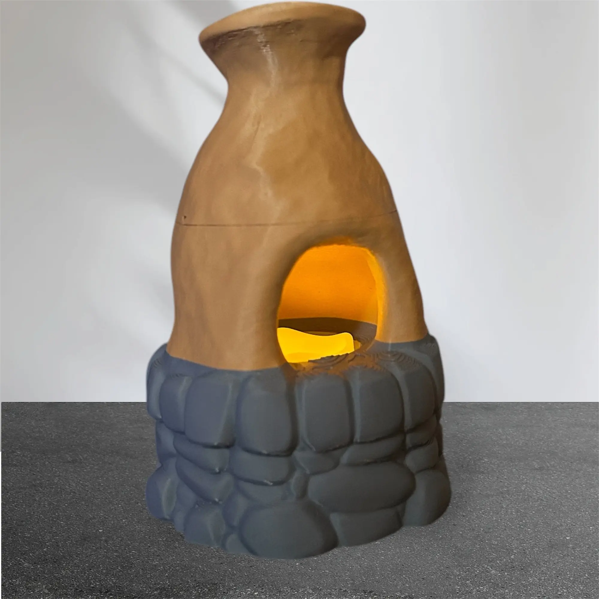 Rust-Inspired Furnace Lantern with Flickering LED Flame, Battery-Powered Outdoor Decorative Light, Weather-Resistant Miniature Tabletop Lamp, 3.5” Wide x 5.5” Tall, Vintage Industrial Look