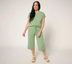 AnyBody Regular Cozy Knit Top and Wide Leg Capri Set