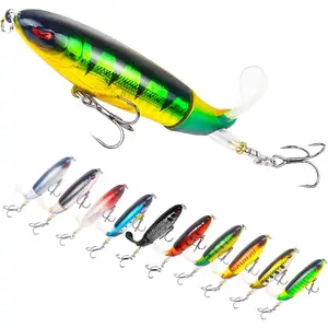 10Pcs Fishing Lures for Bass, Whopper Lures Kit, Top Water Fishing Lures with Hooks, Popper Floating Lure for Bass Catfish Pike