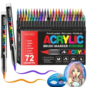 Acrylic Paint Markers Set, Waterproof Brush Markers, Soft Brush Tip Acrylic Paint Pens for Wood Rock Fabric Glass Metal Ceramic Canvas Glass Canvas Stone DIY Crafts Art Supplies,Back to School,Halloween,Christmas Gift, Vibrant Acrylic Colors