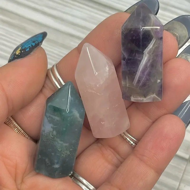 Healing Love Power Towers Mini Rare Stone Carving Kit - Amethyst, Rose Quartz, Moss Agate for Heart Healing, Emotional Healing, New Beginnings