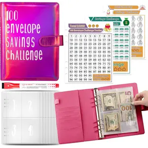 100 Envelopes Money Saving Challenge Binder with 100 Cash Envelopes,100 Day budget binder with 25 6hole A5 money envelopes for cash, Challenge to Save $5050 Money Saving Envelopes Rose