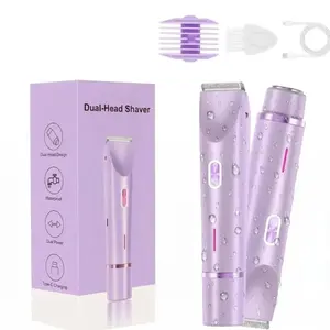 IPX7 Waterproof Dual Head Women Electric Shaver Rechargeable Facial Body Hair Trimmer for Eyebrow Lip Bikini Leg Underarm