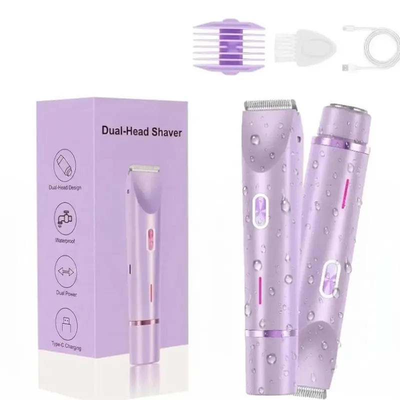 IPX7 Waterproof Dual Head Women Electric Shaver Rechargeable Facial Body Hair Trimmer for Eyebrow Lip Bikini Leg Underarm