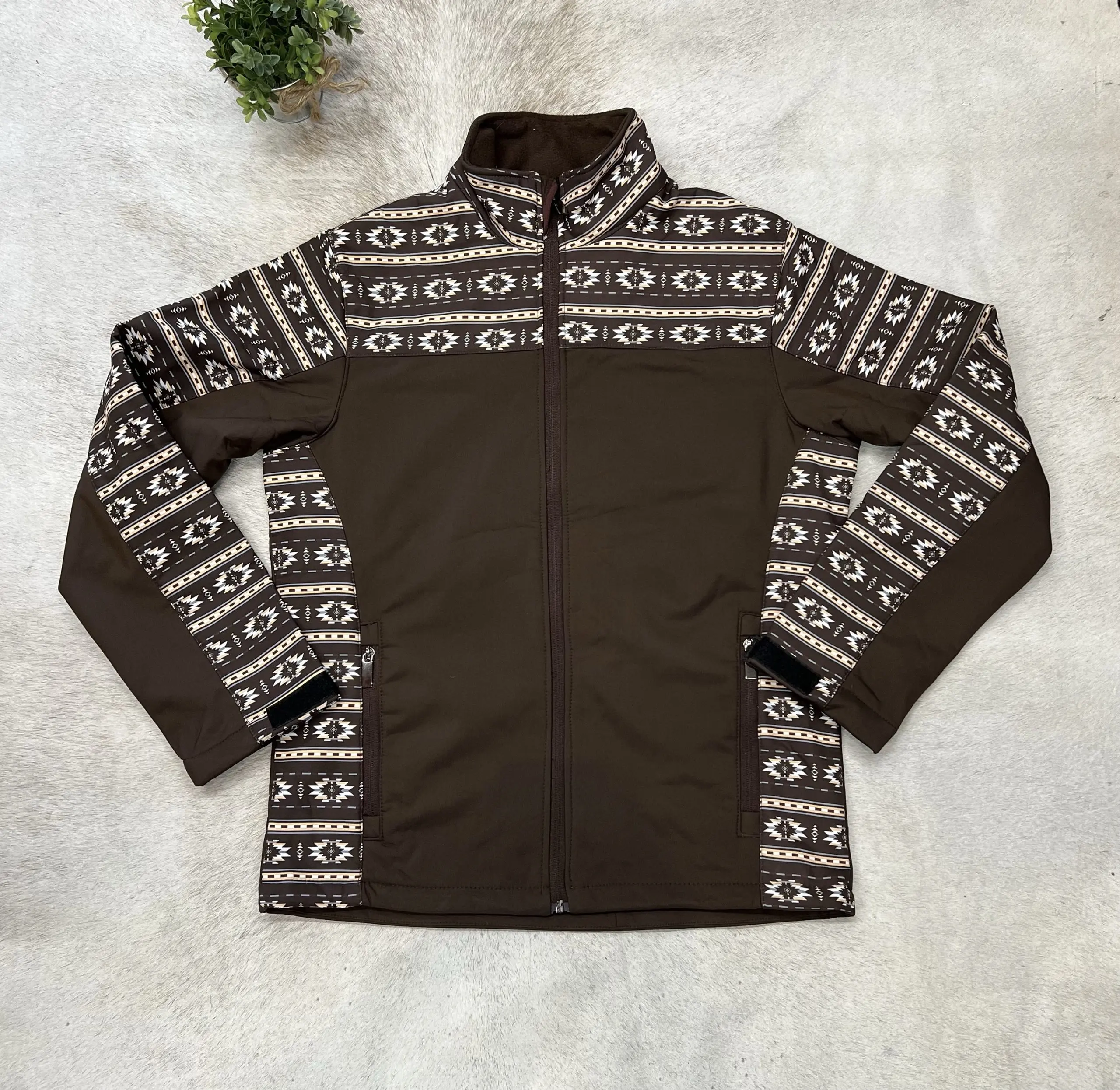 Men's Soft Shell Jacket Aztec Print Brown Men's Soft Shell Jacket Aztec Print Brown