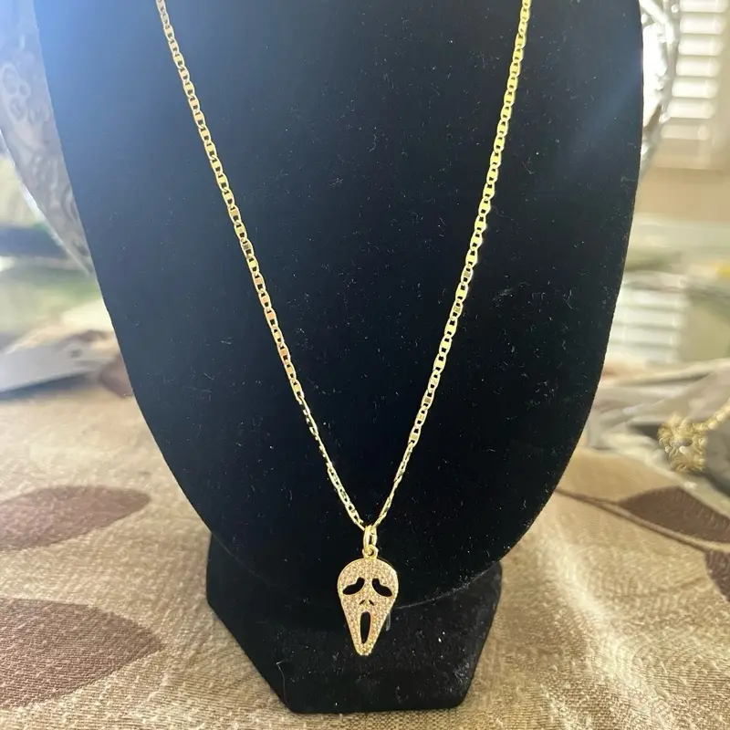 Gold Plated Ghost Face 15" Necklace - Elegant Design for Women, Perfect for Everyday Wear