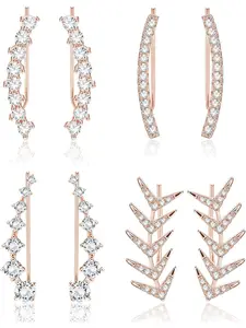 4 Pairs Crystal Climber Earrings for Women Ear Cuffs Hoop Stud Ear Climber Jackets Hypoallergenic