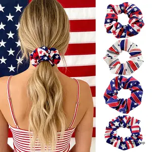 US Independence Day Scrunchie — Star-and-Stripe Print Hair Tie — Festive Party Hair Accessory