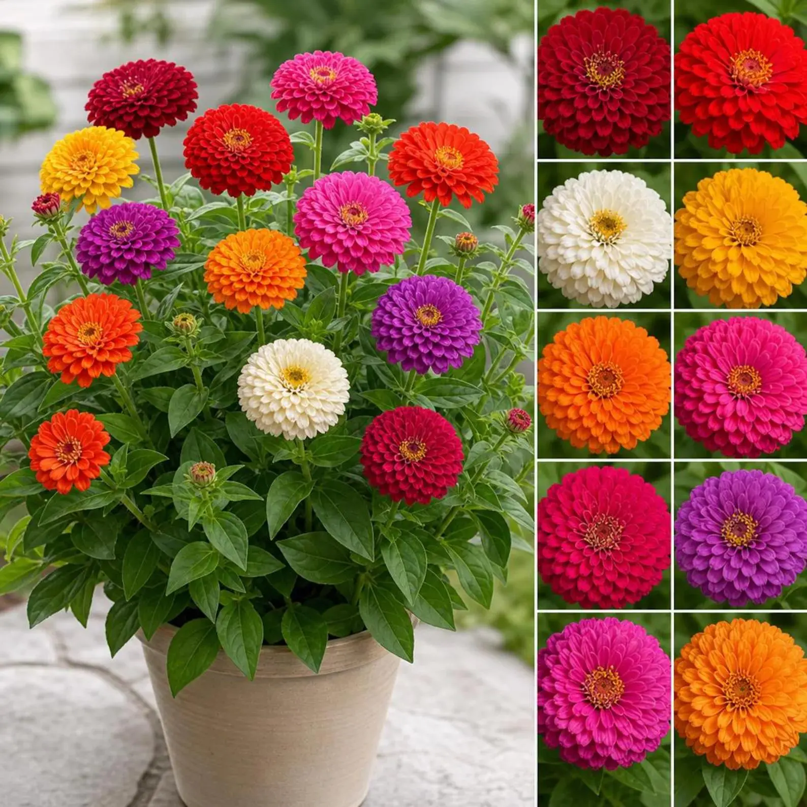 200 mixed zinnia seeds, easy-to-grow heat tolerant annual flowers blooming in vivid colors all summer long. A lovely seasonal floral gift for lovers of bright summer yard landscapes.