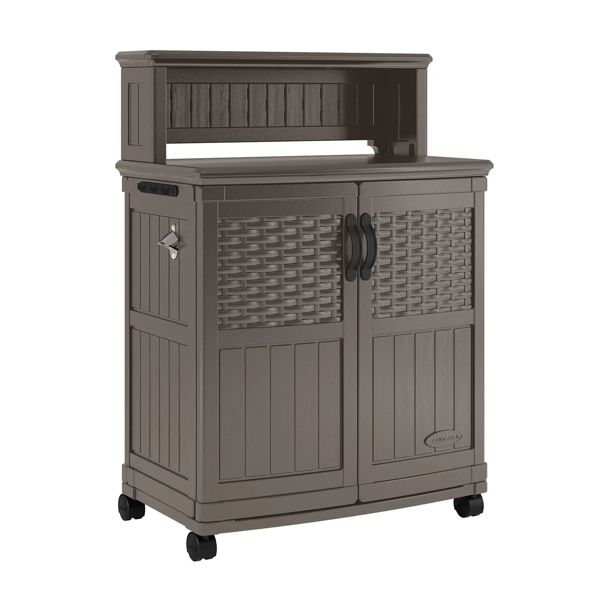 Suncast Patio Plastic Storage and Prep Station with Wicker Pattern, Stoney Gray Suncast Patio Plastic Storage and Prep Station with Wicker Pattern, Stoney Gray