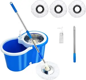 Microfiber Spin Mop And Bucket Floor Cleaning System, With 3 Mop Heads, Household Floor Mop, Hands-free Wash Mop, Dust Removal Mop, Dry And Wet Use