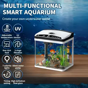 Fish Tank, Small Smart Aquarium with Filter, LED Light, Temperature Display Suitable for Betta, Shrimp, Goldfish, Guppy Small Fish with Fish Net
