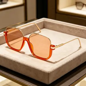 Retro Oversized Aviator Fashion glasses for Women Men Square Double Bridge Pilot Glasses 70s Fashion Shades