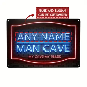 2D Flat, 1pc 12x8 Inch Aluminum Metal Wall Sign - Vintage 80s Bar Style, Personalized Home & Room Decor, Blue Retro Design, "Any Name for Man Cave" Text, 2D Flat Wall Art for Indoo
