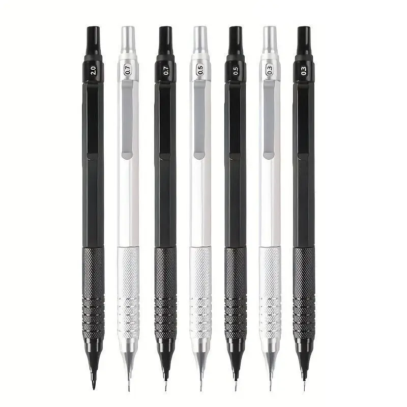 0.3/0.5/0.7/0.9/2.0mm Mechanical Pencil, 1 Count Low Center Of Gravity Metal Drawing Pencil, Office School Writing Art Supplies