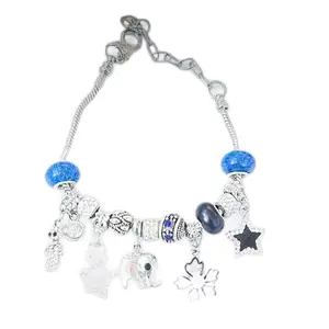 Energy Charm Bracelets - Silver Dangle with Blue Gems & Charms for Personalized Style and Positive Energy