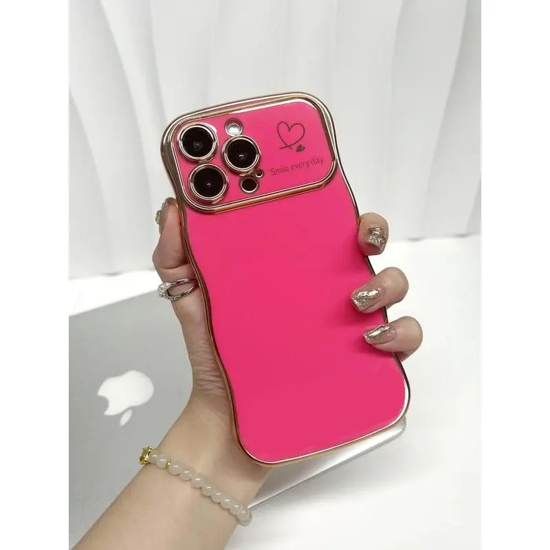 Durable Soft TPU-Silicone Smartphone Protector Case for iPhone Series - Heavy Duty Protection Accessory with Wave Design, Raised Lens Love Heart Guard, Shiny Wireless Handheld Feature, Customized Waist Beads, 3 Months Coverage