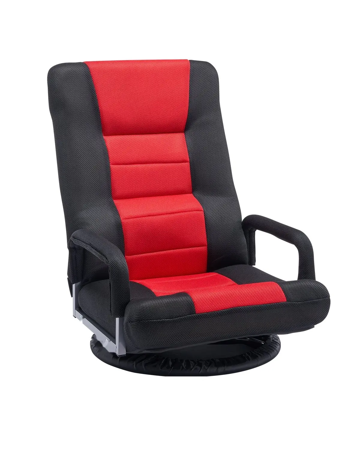 Swivel Floor Gaming Chair With Armrests And 360-Degree Rotation, 6-Position Adjustable Folding Backrest With Lumbar Support, Convertible Reclining Seat For Reading, TV Gaming And Living Room, Red And Black