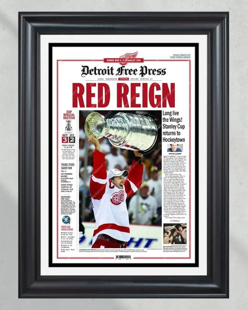2008 Detroit Red Wings Stanley Cup Champions Unframed Poster - 'Red Reign' Championship Newspaper Print - Hockey History Wall Art - Gift for Red Wings Fan