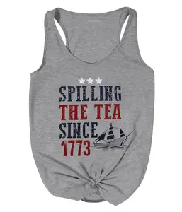 Spilling The Tea Tank Top for Women 4th of July Tank Top Patriotic Sleeveless