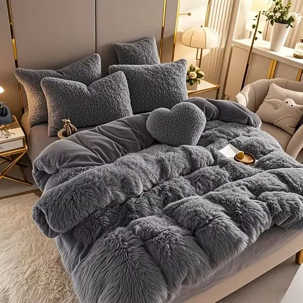4pcs Autumn And Winter Soft Warm Fluffy Bedding Set Comforter Set: 2 Pillowcases, 1 Duvet Cover & 1 Flat Sheet, Ideal for Cozy Comfort(QUEEN, KING SIZE)| Inner NOT Included
