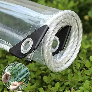 Tarp With Grommets, Transparent Heavy Duty Waterproof Tarp Cover With Reinforced 3x6ft,14Mil Thickened Tear Resistant PVC Vinyl Tarpaulin Home Garden Outdoor