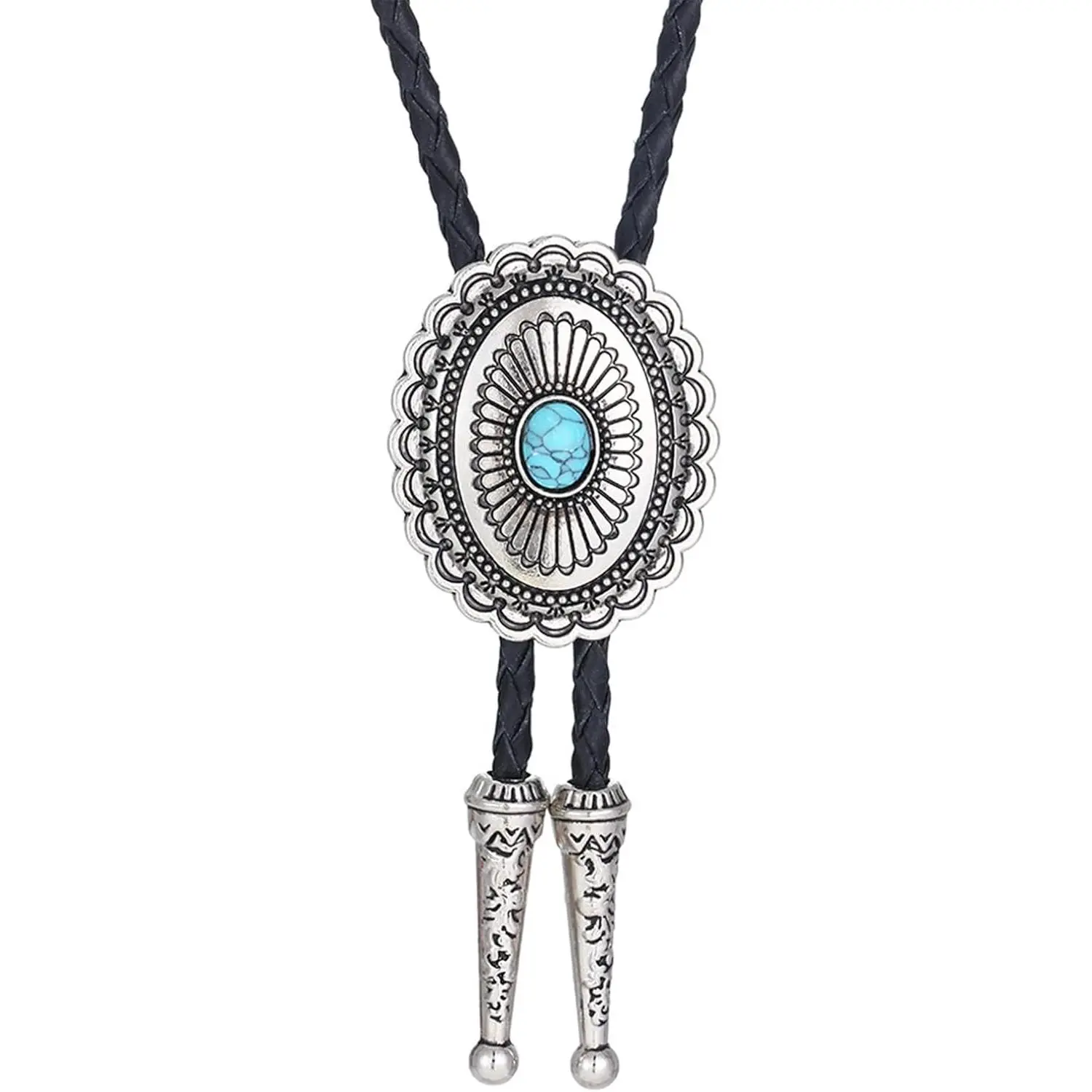 Turquoise Bolo Tie for Men, Leather Braided Necktie Western Cowboy Bola Tie Costume Accessories for Men Women