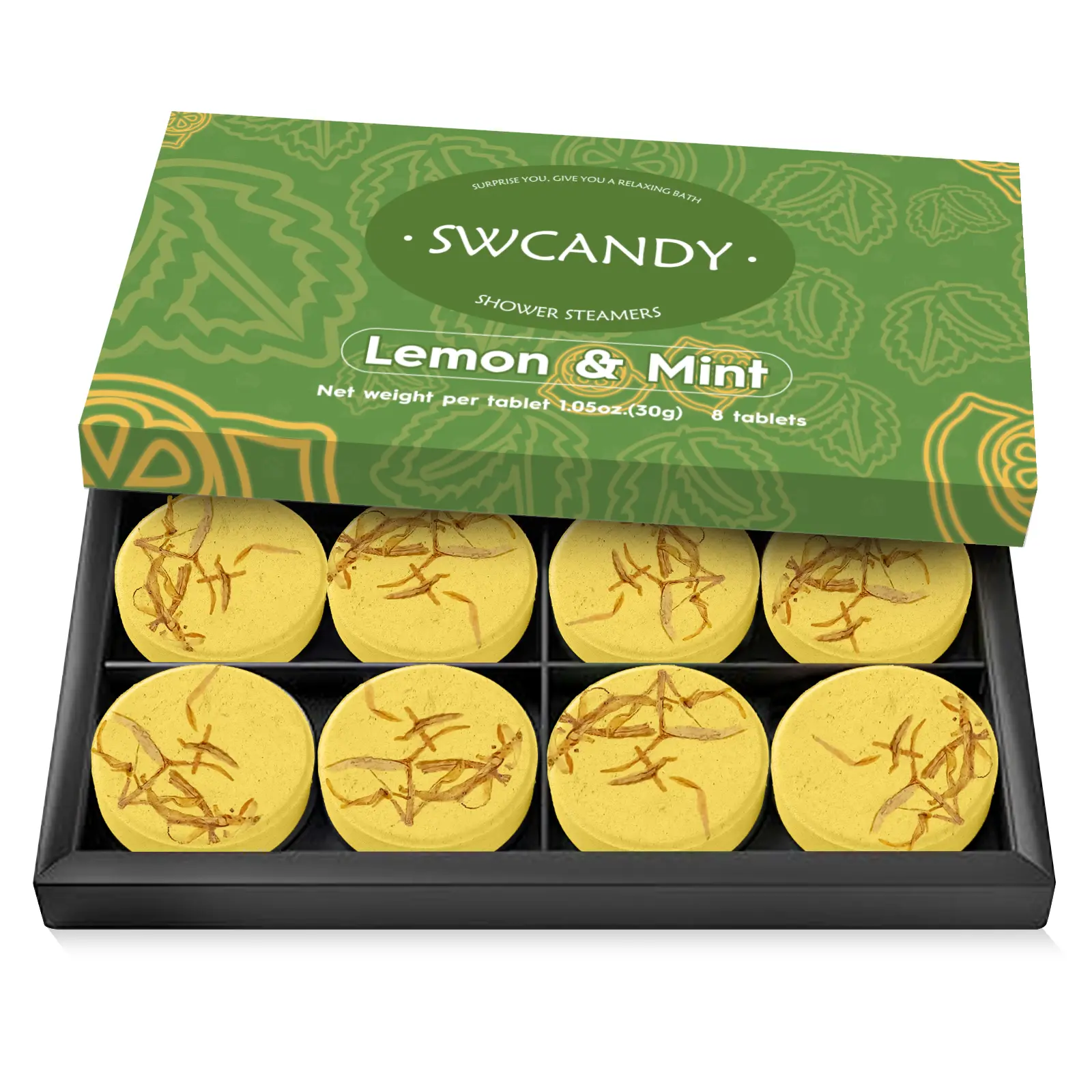 SWCANDY Shower Steamers Aromatherapy 8 Pack of Lemon & Mint Fragrance, Relaxing Body Care Gift Set for Stress Relief with Natural Essential Oils, Long-Lasting Scented Shower Bombs