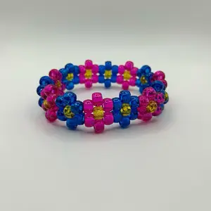 Kandi Pink and Blue Flower Cuff - Elegant Design with Floral Accents, Ideal for Everyday Wear