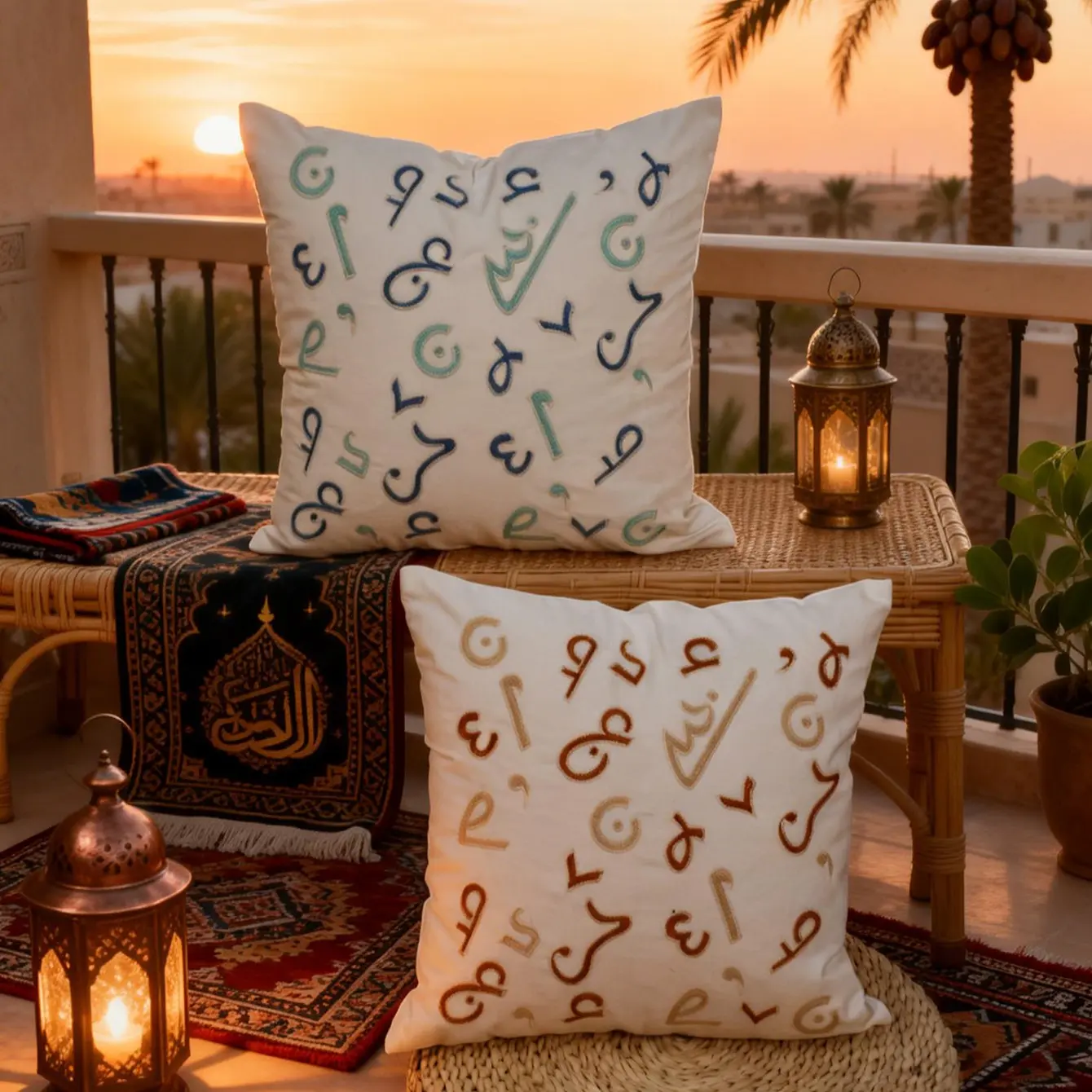 Arabic Text Ramadan Blessing Pillow Cover, Boho Embroidery Decorative Cushion Case, Living Room Bedroom Sofa Decoration, 45x45cm