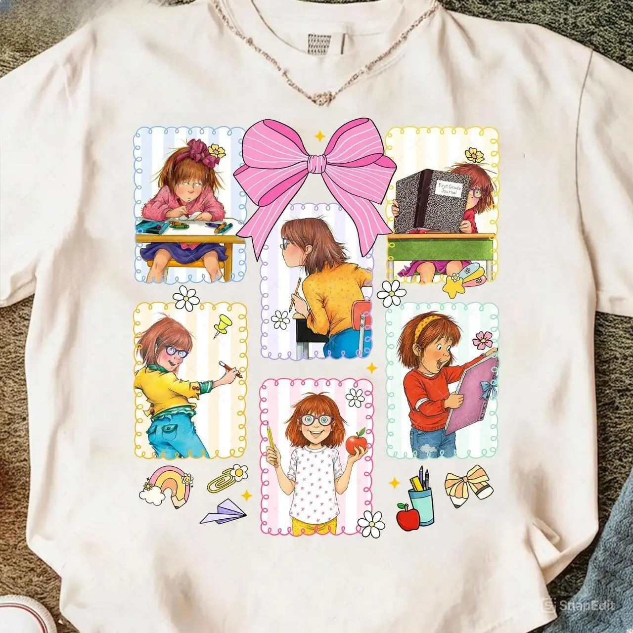 Back To School Teacher Junie B Jones Coquette Bow T-shirt, Teacher Library Book Club Kindergarten School, Junie B Teacherr Shirt,  Happy First Day School T-shirt, Retro Book Character Tee