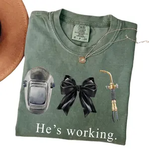 Comfort Colors Blue Collar Welder Wife He's Working Shirt, Welding Gf Gift, Welder Wife Tee, Funny Welding Gift, Welding Helmet Blue Collar
