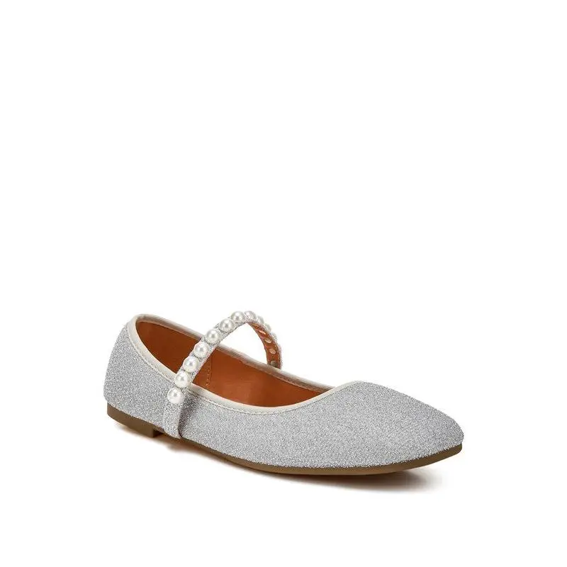 Corphee Pearl Strapped Glitter Ballerinas