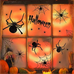 Halloween Decoration Spider Stickers Halloween Spider and Webs Wall Decals Vinyl Window Clings Set Halloween Eve Decor for Kids Rooms, Classrooms, Bedroom, Halloween Party